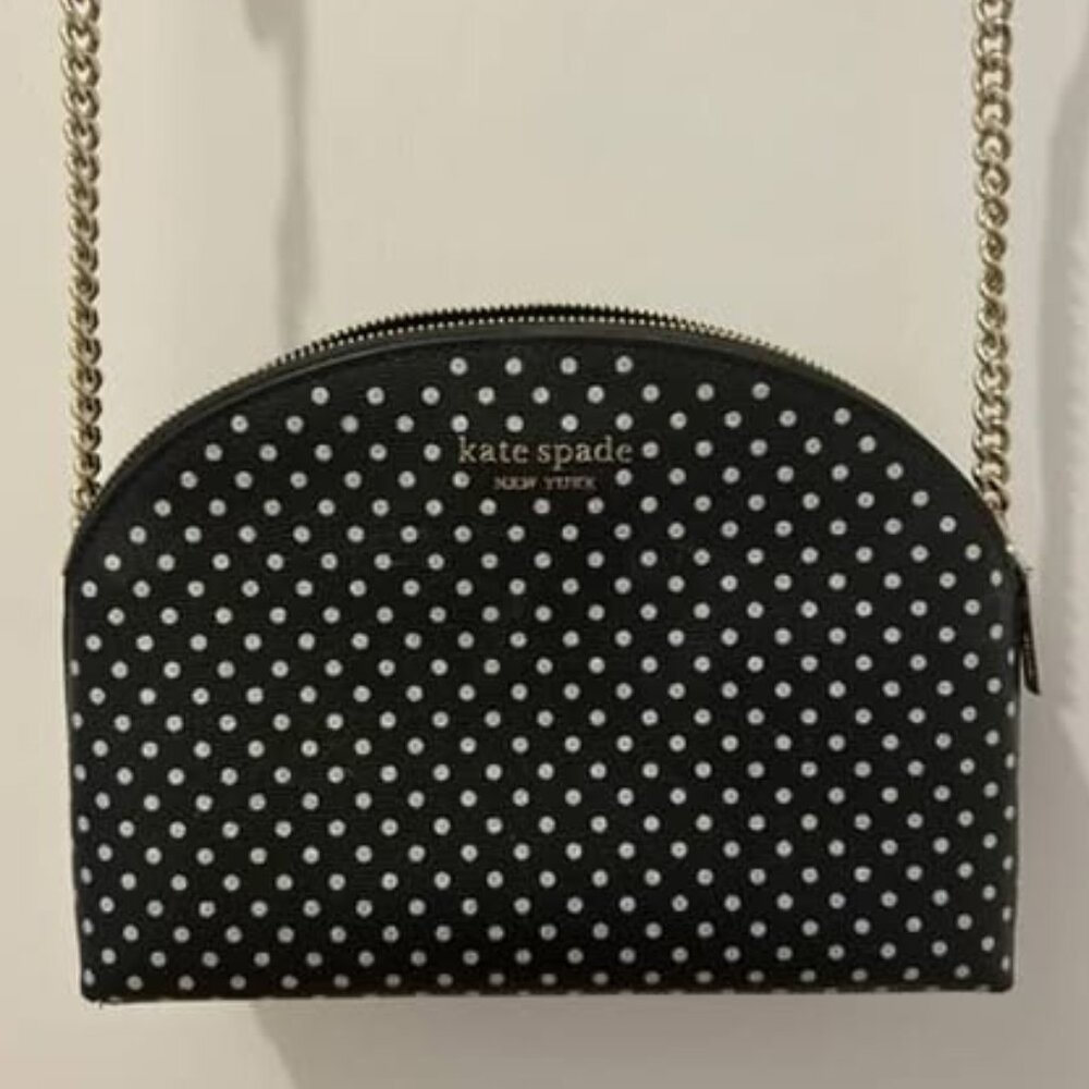 Kate Spade Dome Crossbody, Black with Silver Polka Dots, Double Zipper Pocket